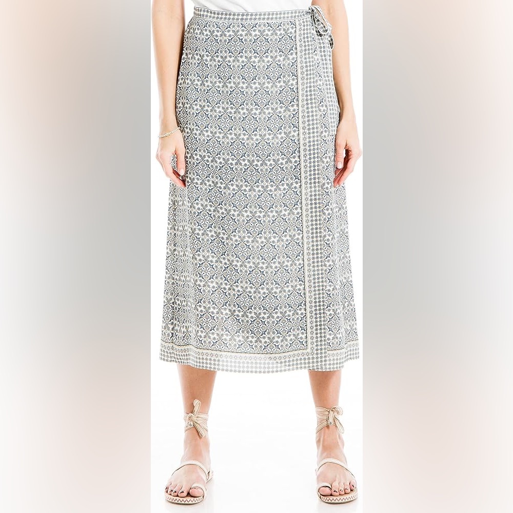 Max Studio black and white geo print midi wrap skirt chic classy summer spring S